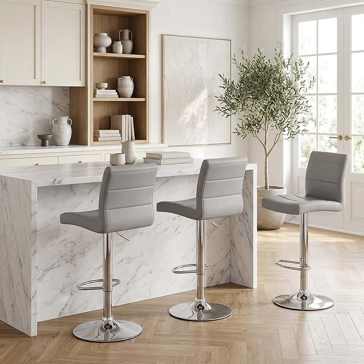 Kunstleder Barhocker Chrom - Breakfast Grau