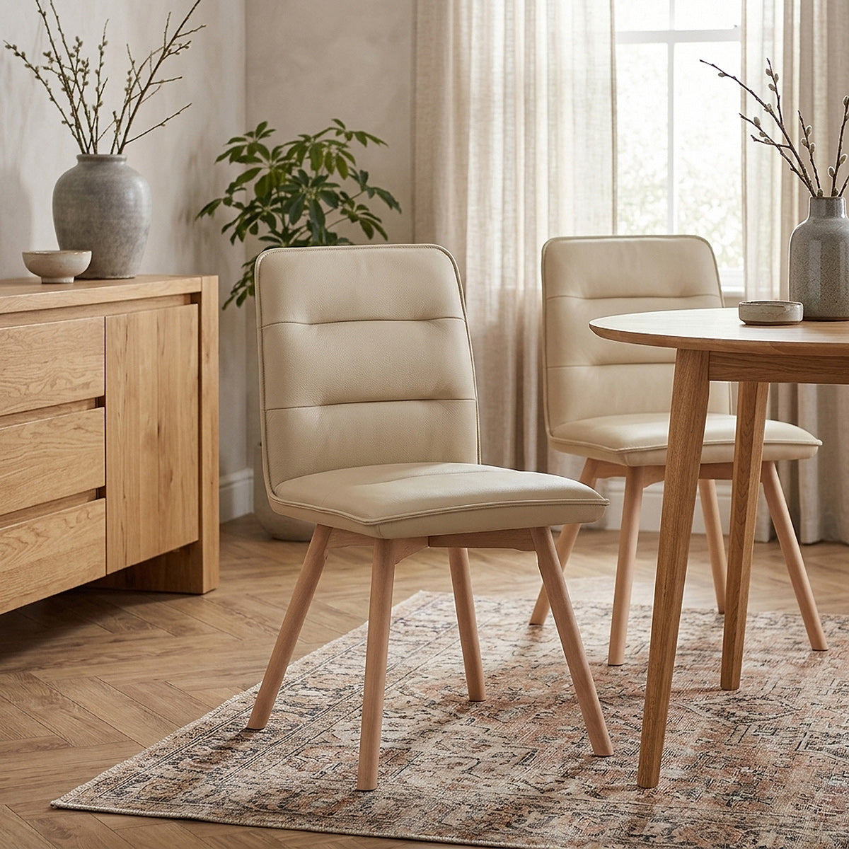 Echtleder Esszimmerstuhl - Ciro Beige