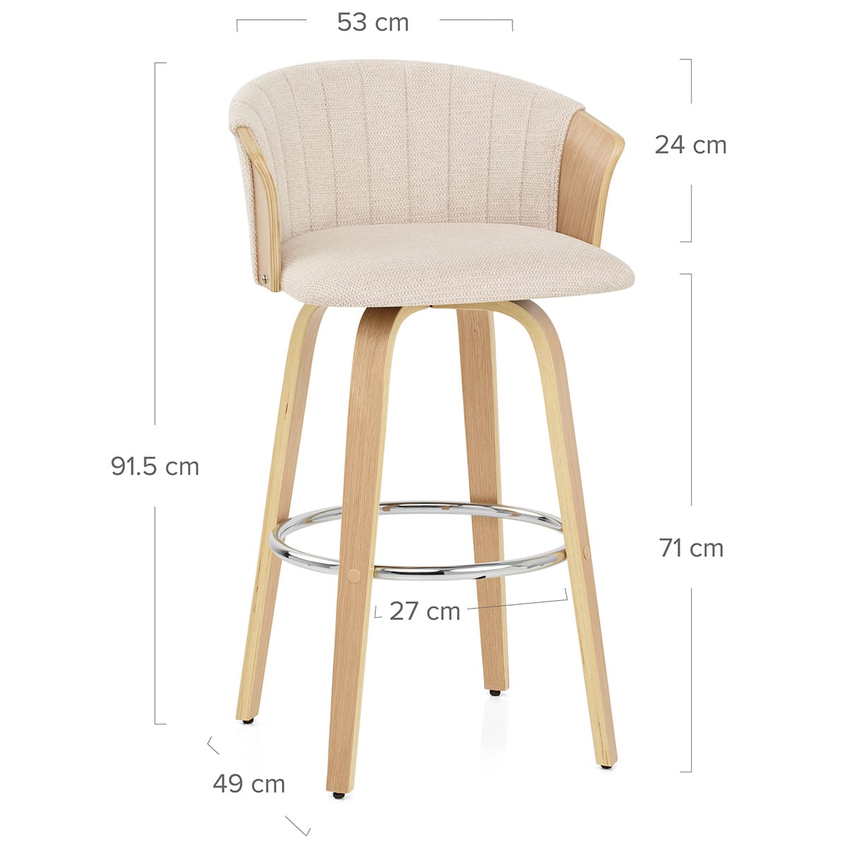 Coral Sgabello da Bar in Rovere e Tessuto Beige