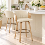 Echtleder Barhocker Eiche - Coral Beige