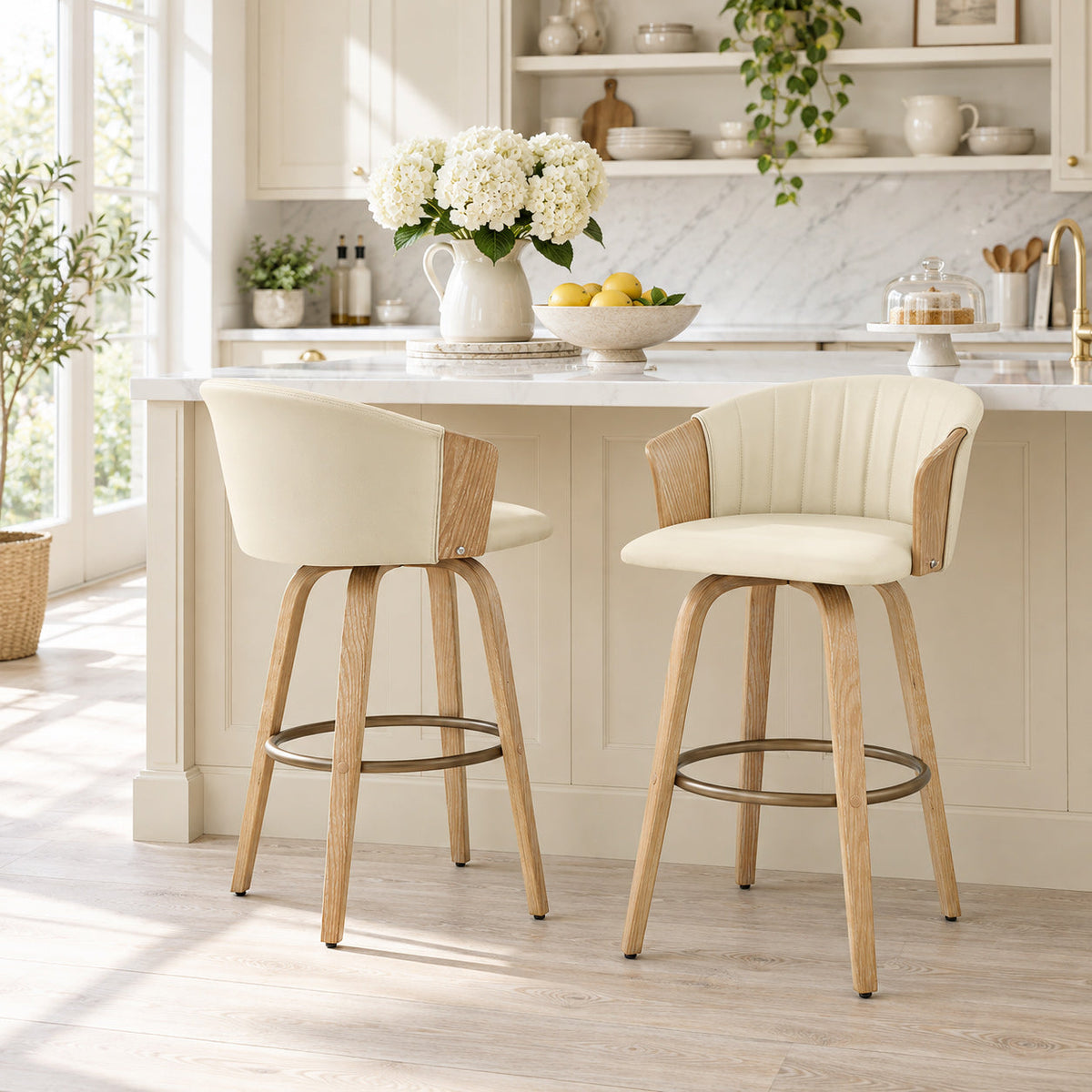 Echtleder Barhocker Eiche - Coral Beige