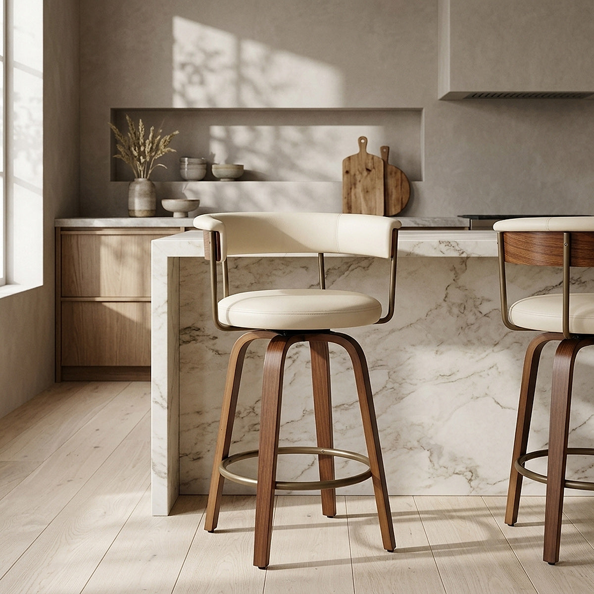 Barhocker Kunstleder Walnuss  - Costa Beige