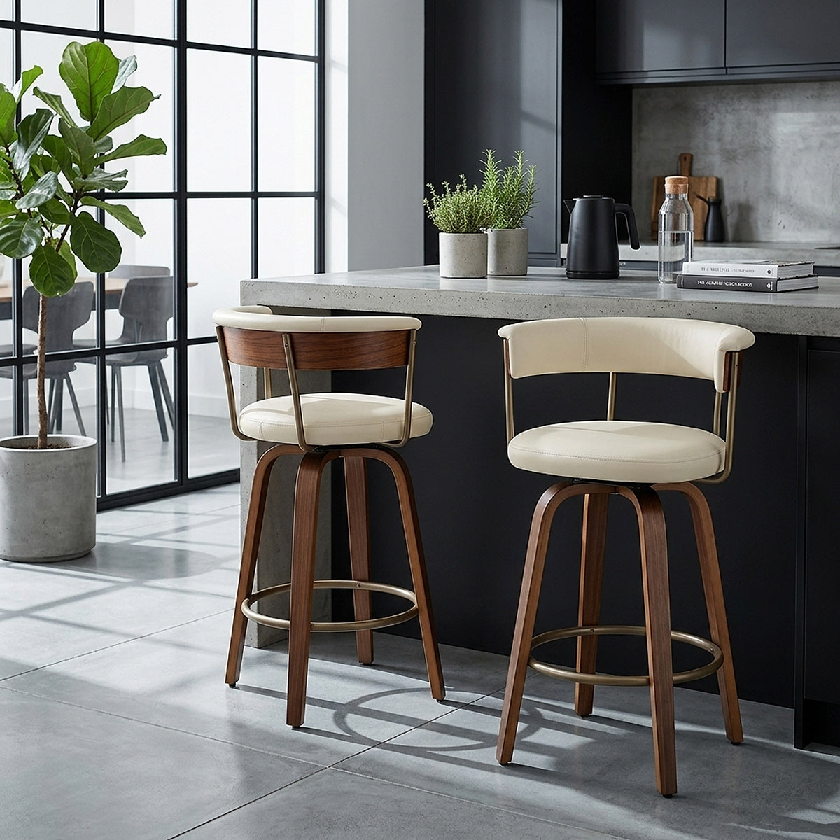 Barhocker Kunstleder Walnuss  - Costa Beige