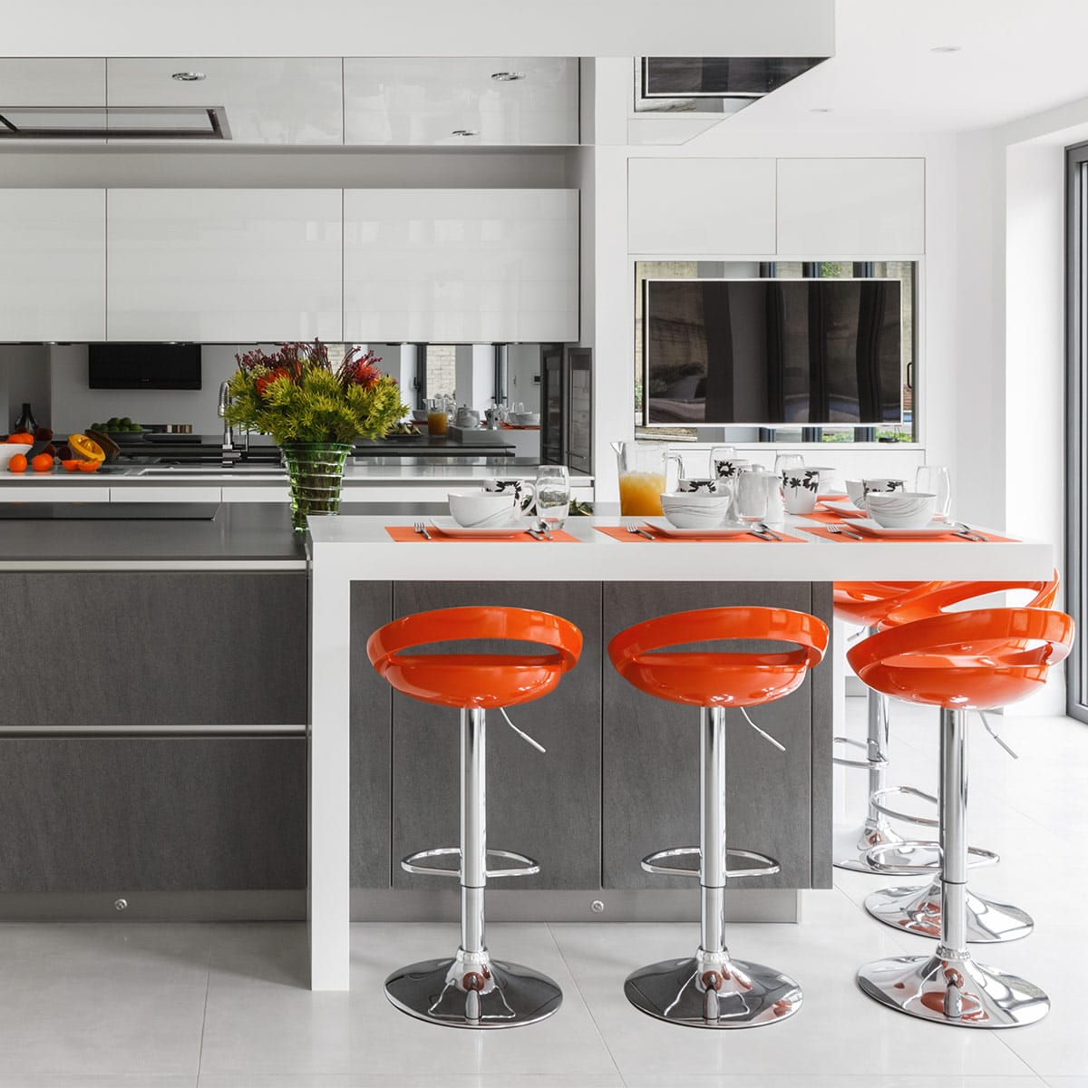 Kunststoff Barhocker Chrom - Crescent Orange