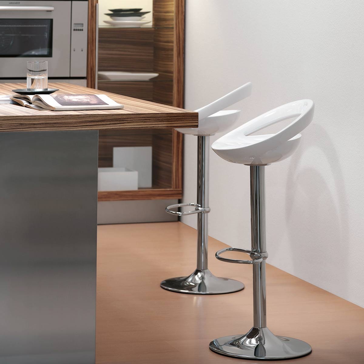 Kunststoff Barhocker Chrom - Crescent Weiß