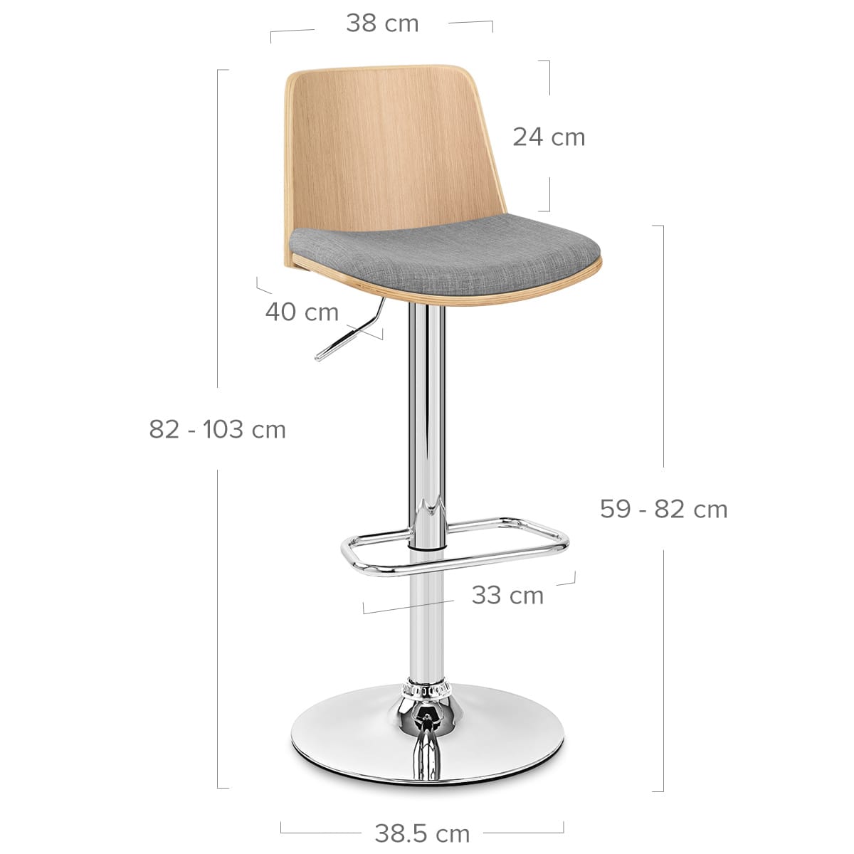 Barhocker Stoff Eiche - Crest Grau