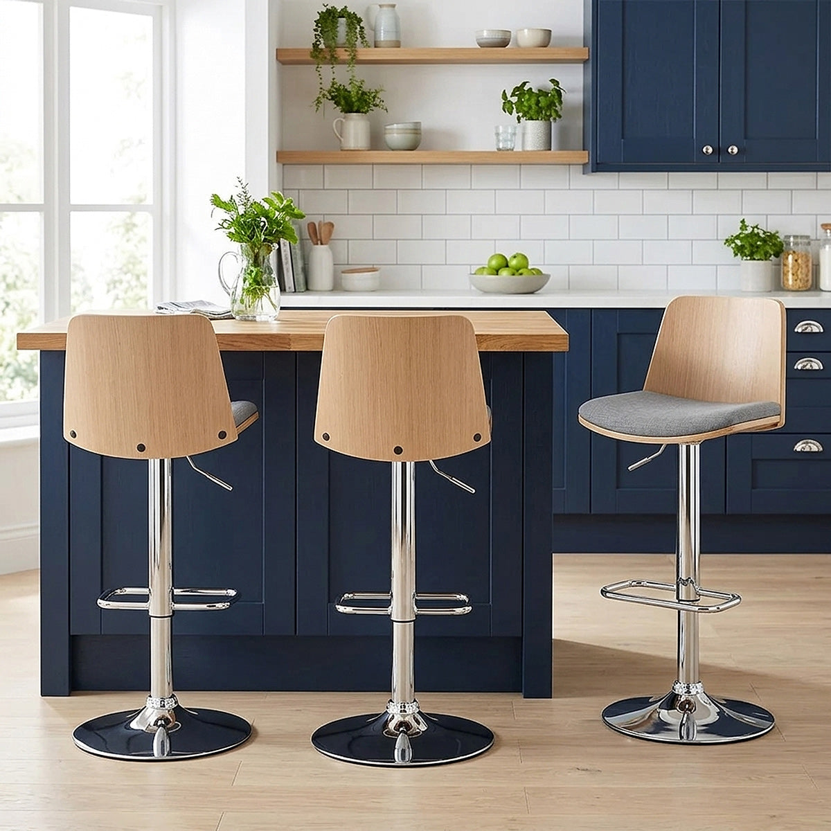 Barhocker Stoff Eiche - Crest Grau