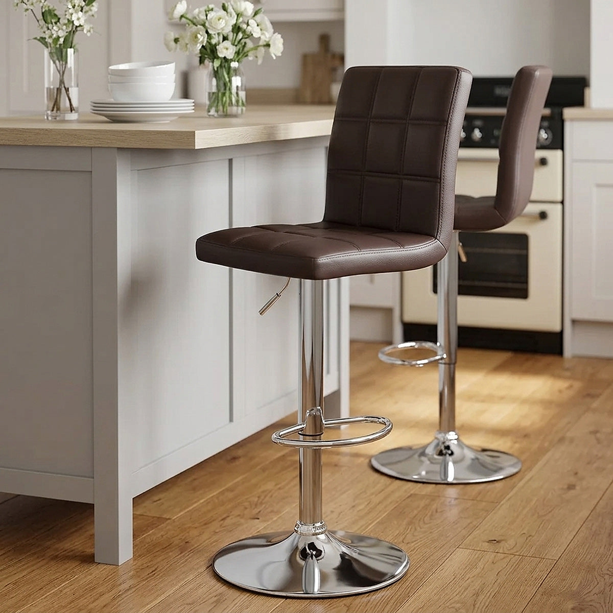 Kunstleder Barhocker Chrom - Criss Cross Braun
