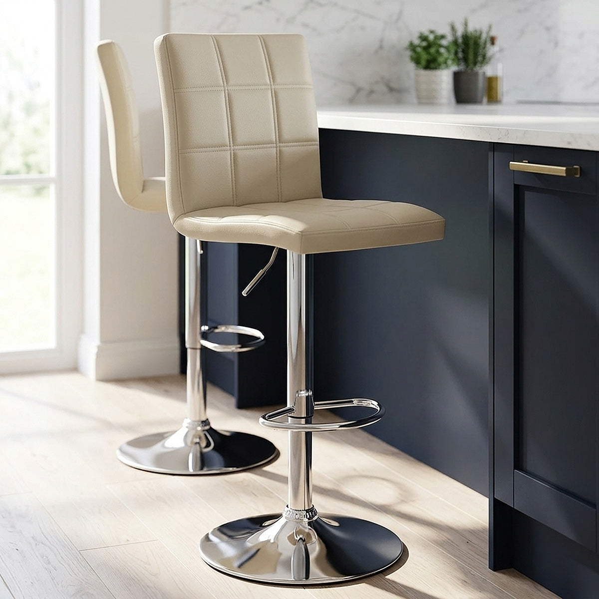 Kunstleder Barhocker Chrom - Criss Cross Beige