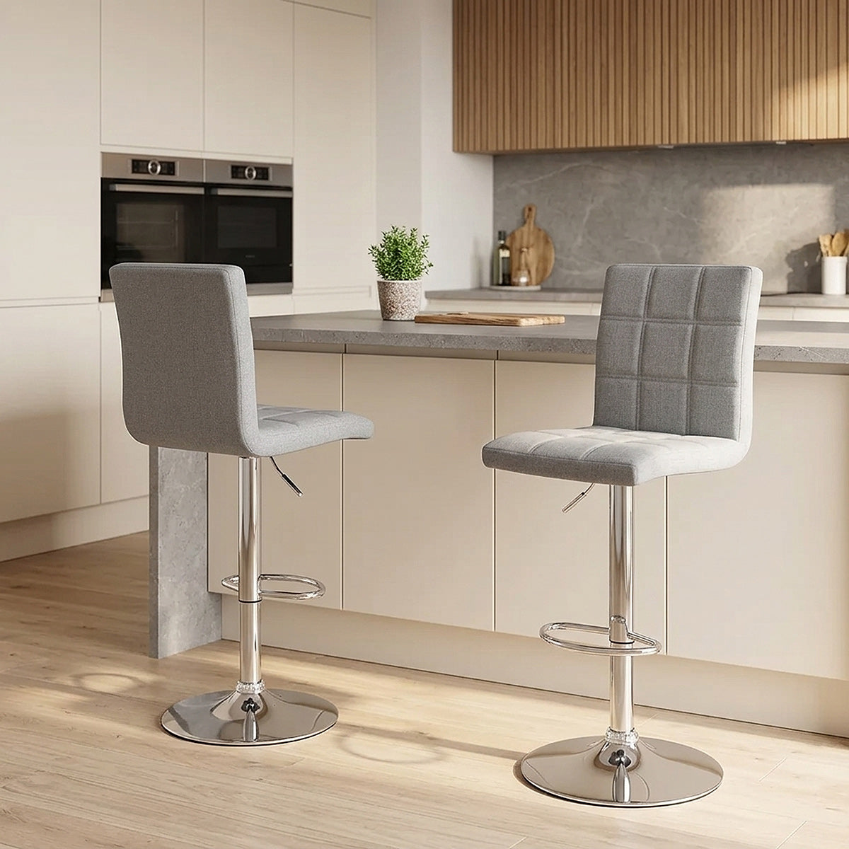Stoffbarhocker Chrom - Criss Cross Grau