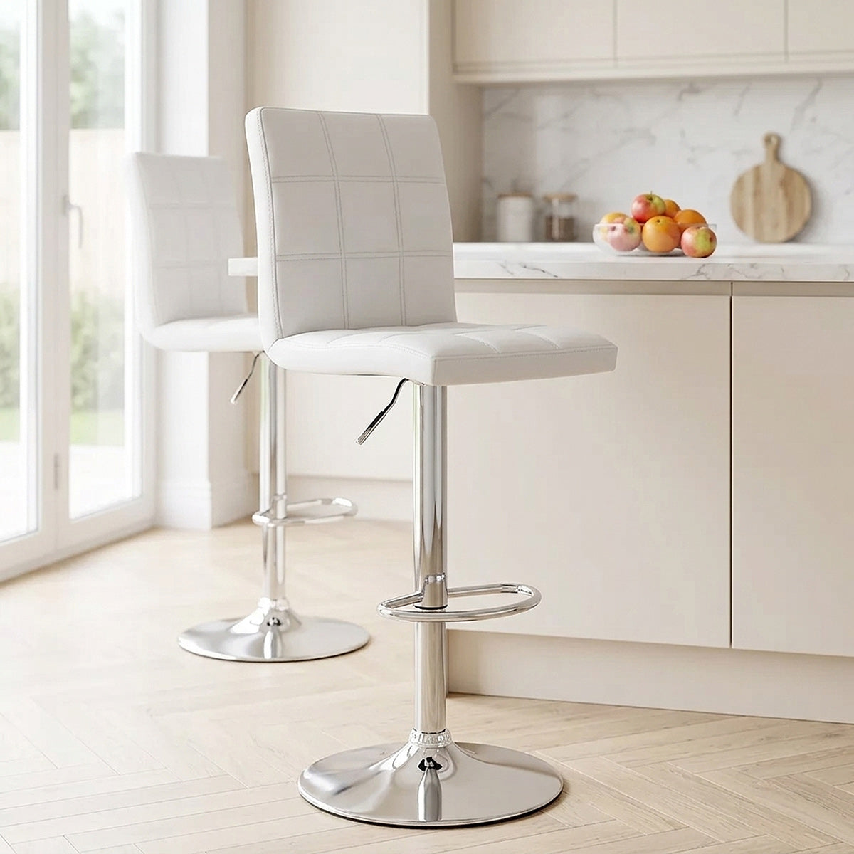 Kunstleder Barhocker Chrom - Criss Cross Weiß
