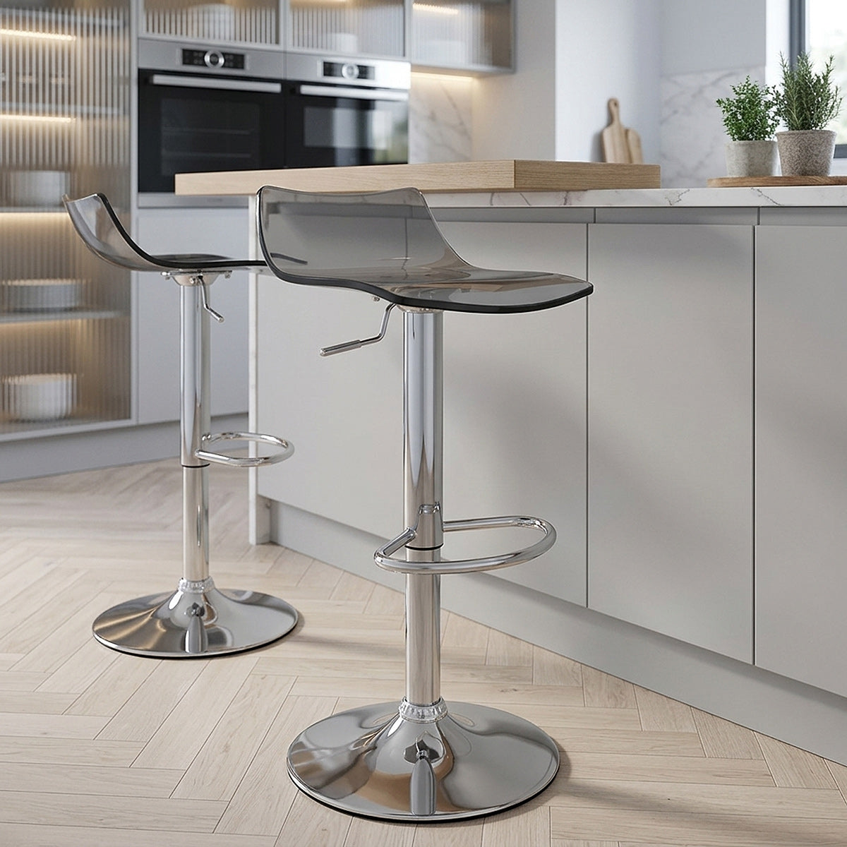 Kunststoff Barhocker Chrom - Crystal Grau