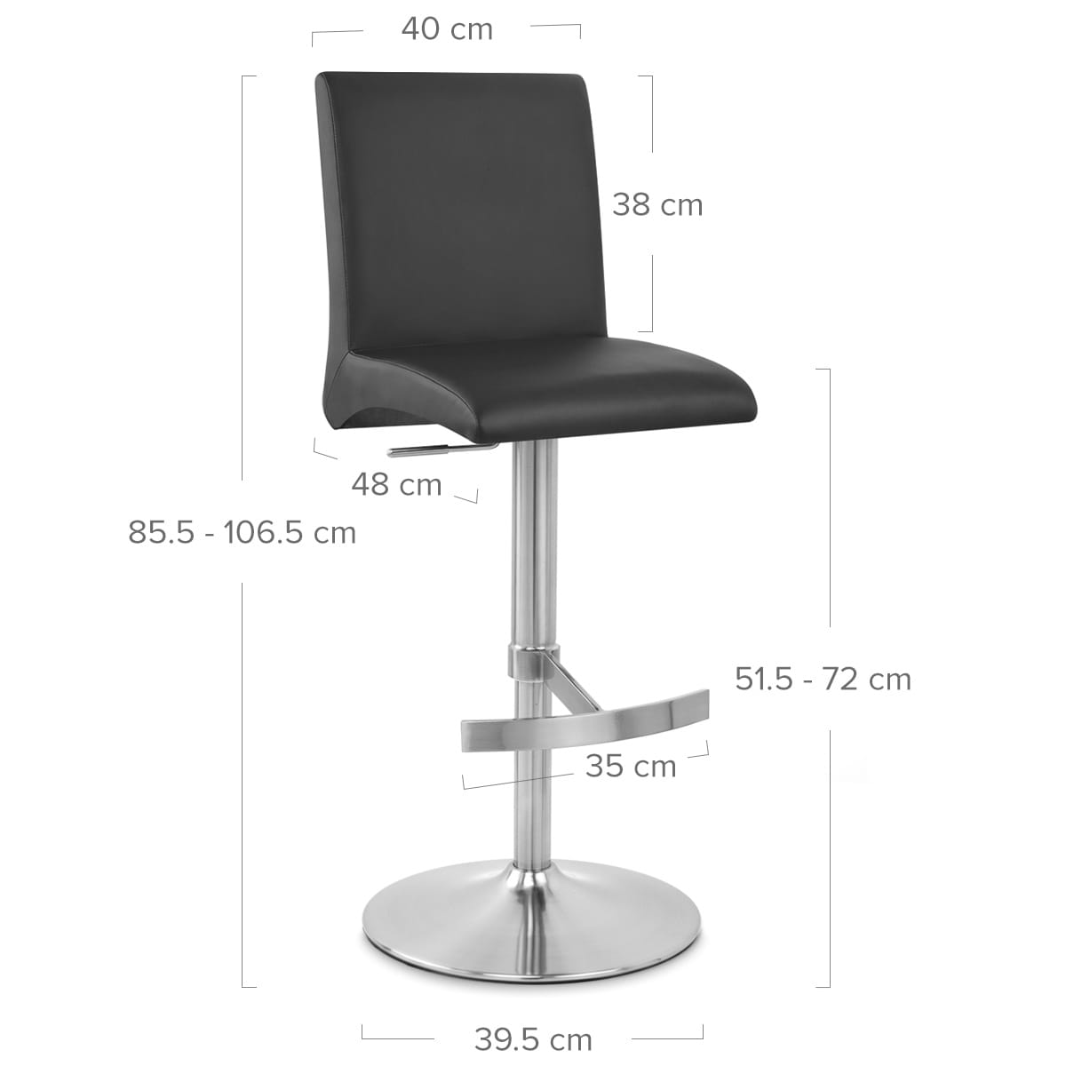 Sgabello Ecopelle Cromo Satinato - Deluxe High Back Nero