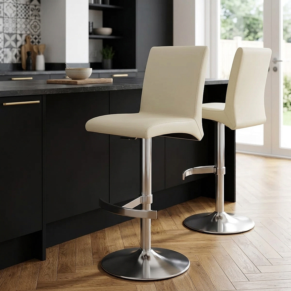 Kunstleder Barhocker Gebürstet - Deluxe High Back Beige