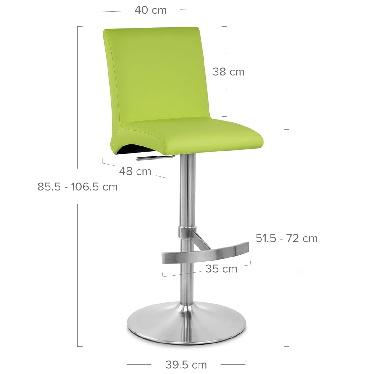 Sgabello Ecopelle Cromo Satinato - Deluxe High Back Verde