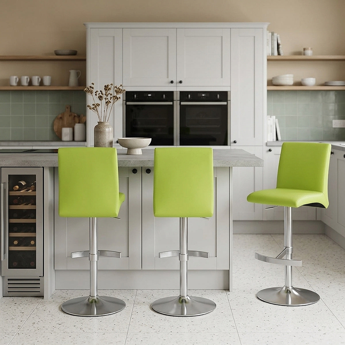 Sgabello Ecopelle Cromo Satinato - Deluxe High Back Verde