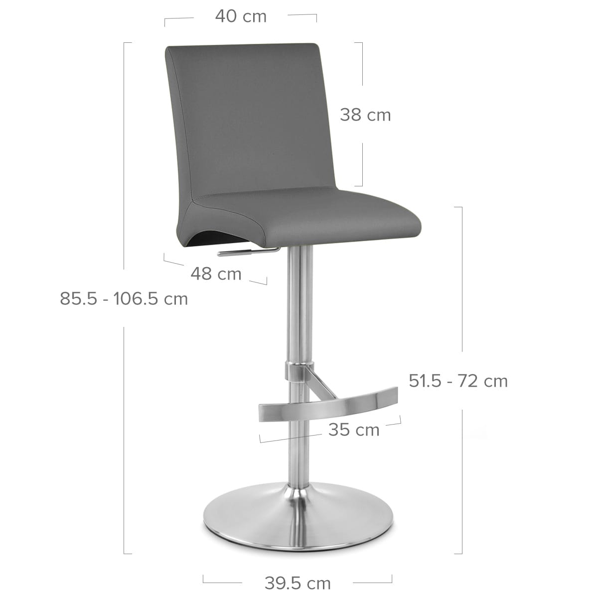 Sgabello Ecopelle Cromo Satinato - Deluxe High Back Grigio