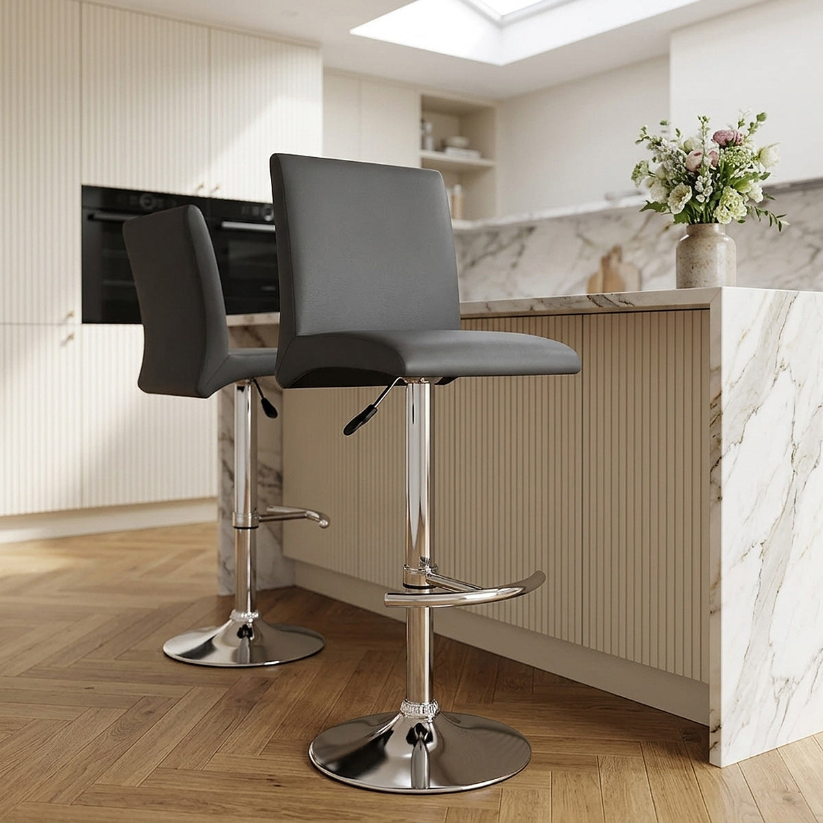 Kunstleder Barhocker Chrom - Deluxe High Back Schwarz