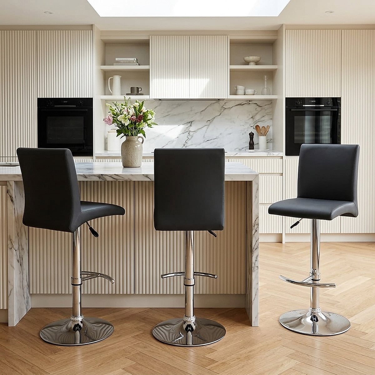 Kunstleder Barhocker Chrom - Deluxe High Back Schwarz