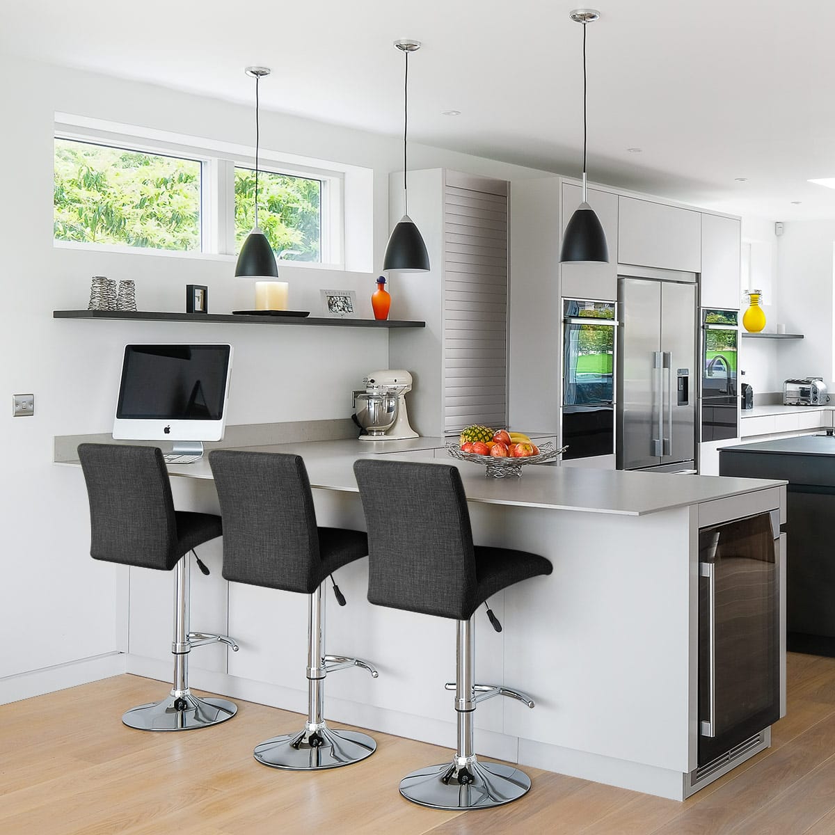 Sgabello in Tessuto - Deluxe High Back Grigio