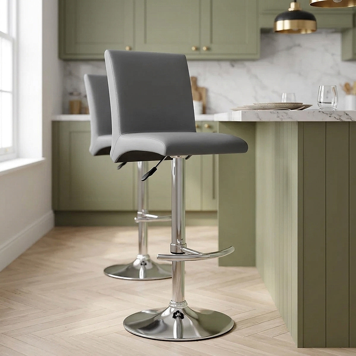 Kunstleder Barhocker Chrom - Deluxe High Back Grau