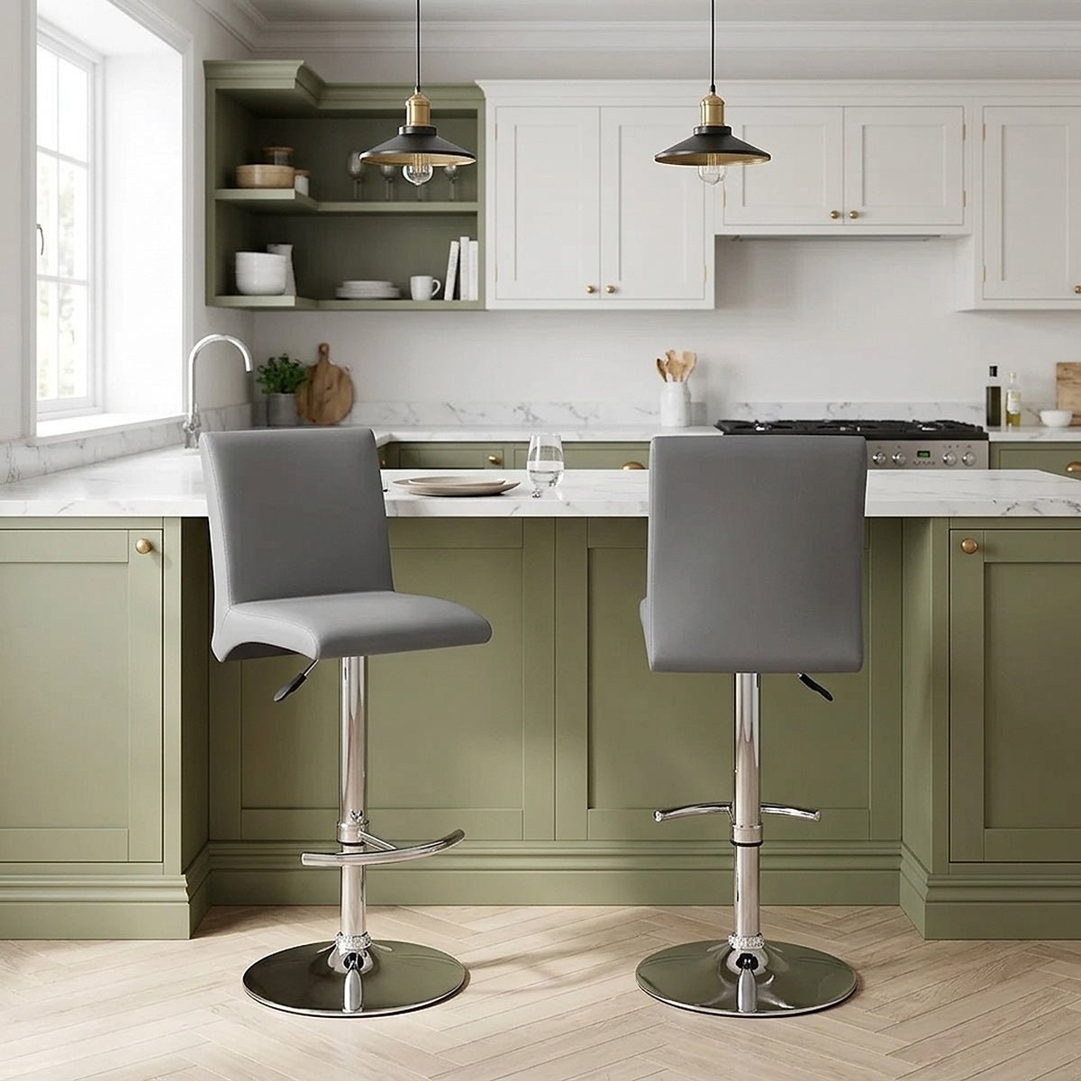 Kunstleder Barhocker Chrom - Deluxe High Back Grau