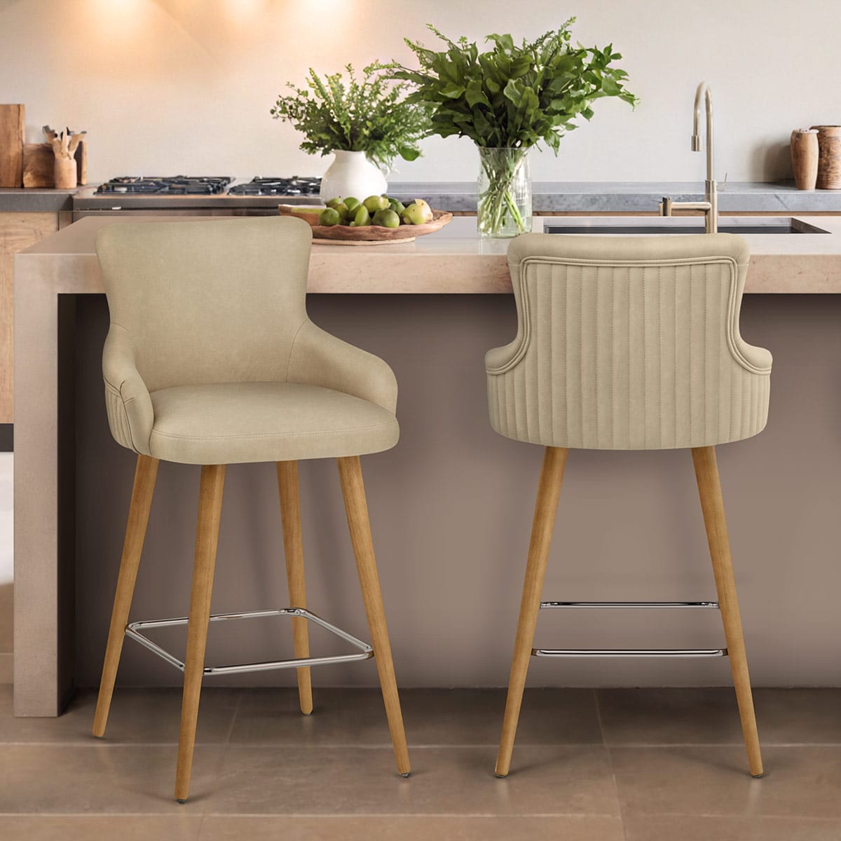 Holzbarhocker Kunstleder - Diablo Beige