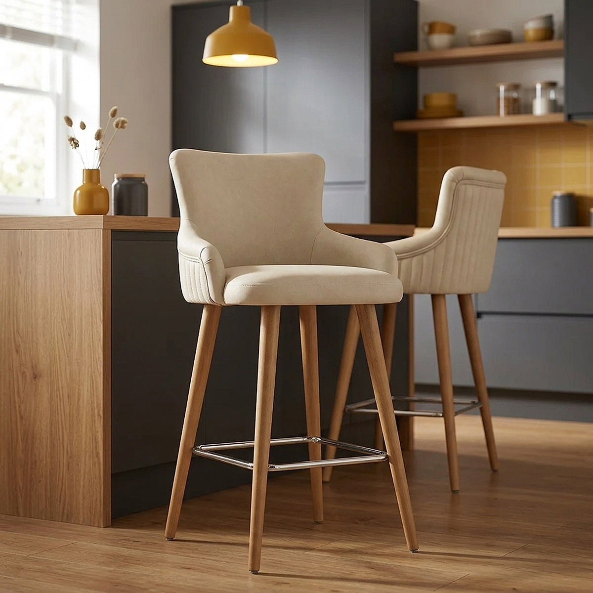 Holzbarhocker Kunstleder - Diablo Beige