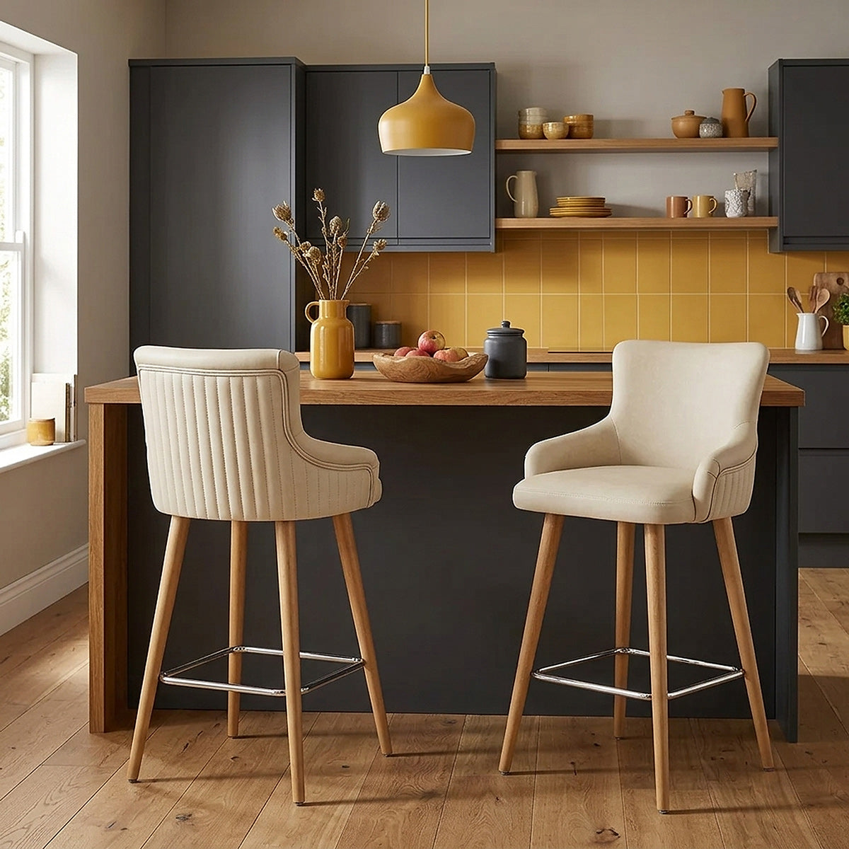 Holzbarhocker Kunstleder - Diablo Beige