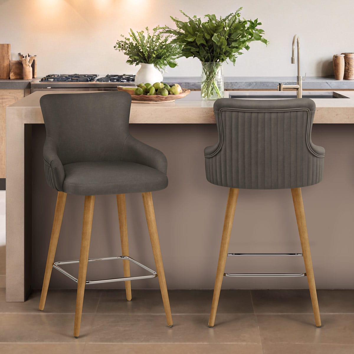 Sgabello Ecopelle - Diablo Legno Grigio