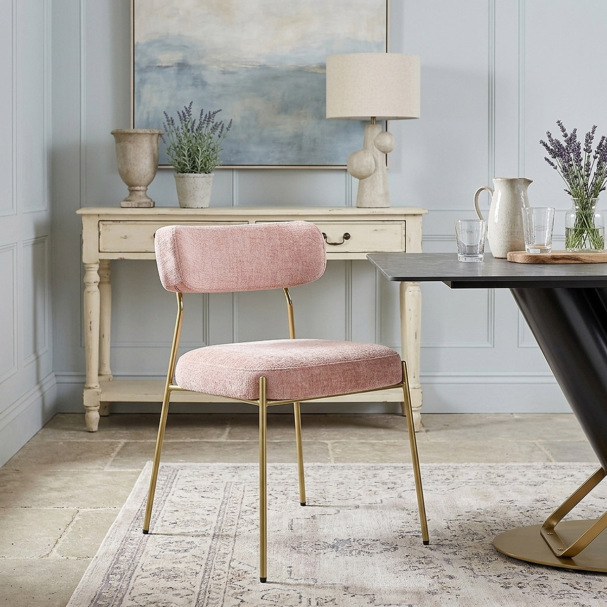 Stoff Esszimmerstuhl Gold - Diana Pink