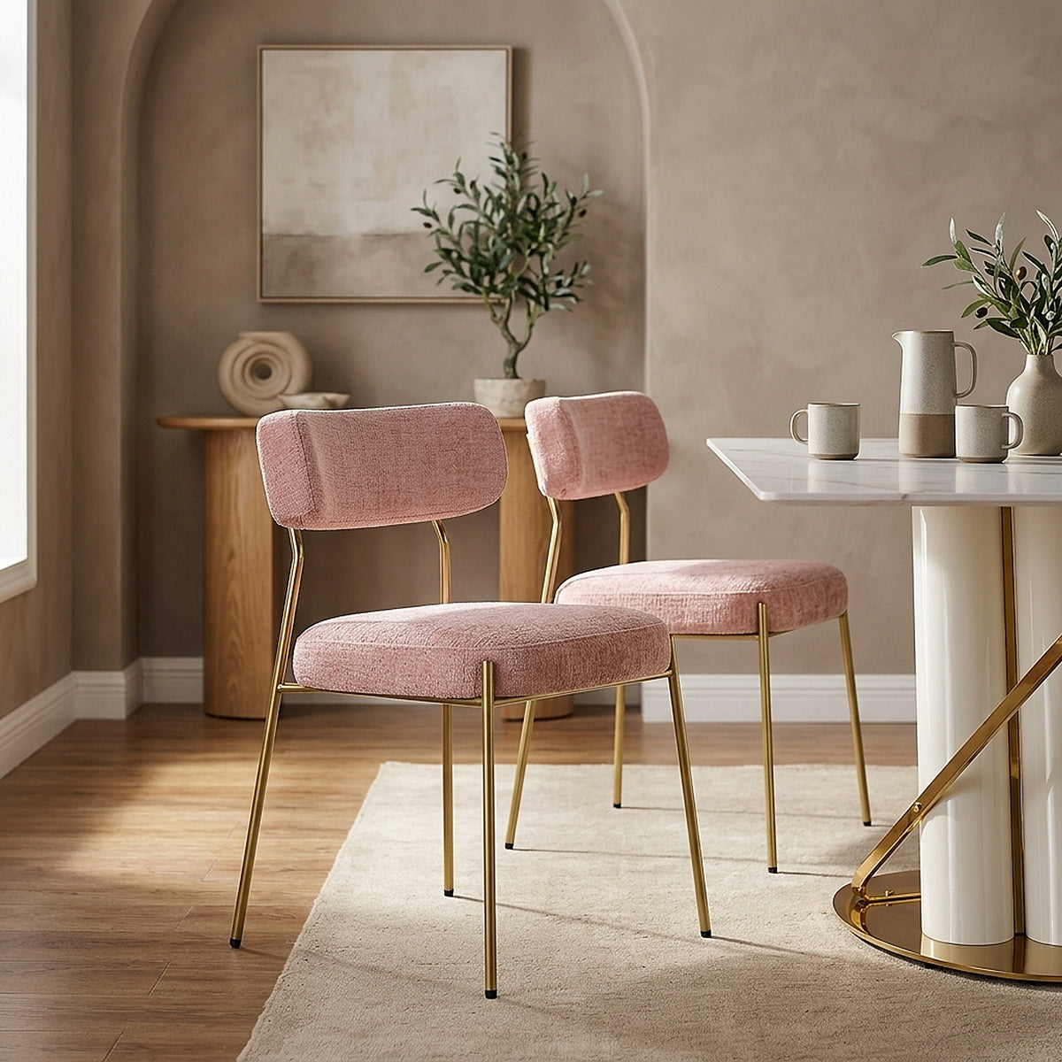 Stoff Esszimmerstuhl Gold - Diana Pink