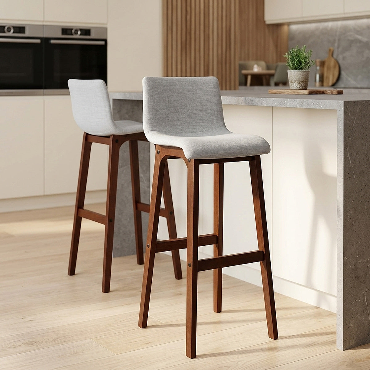 Stoff Barhocker Walnuss - Drift Grau