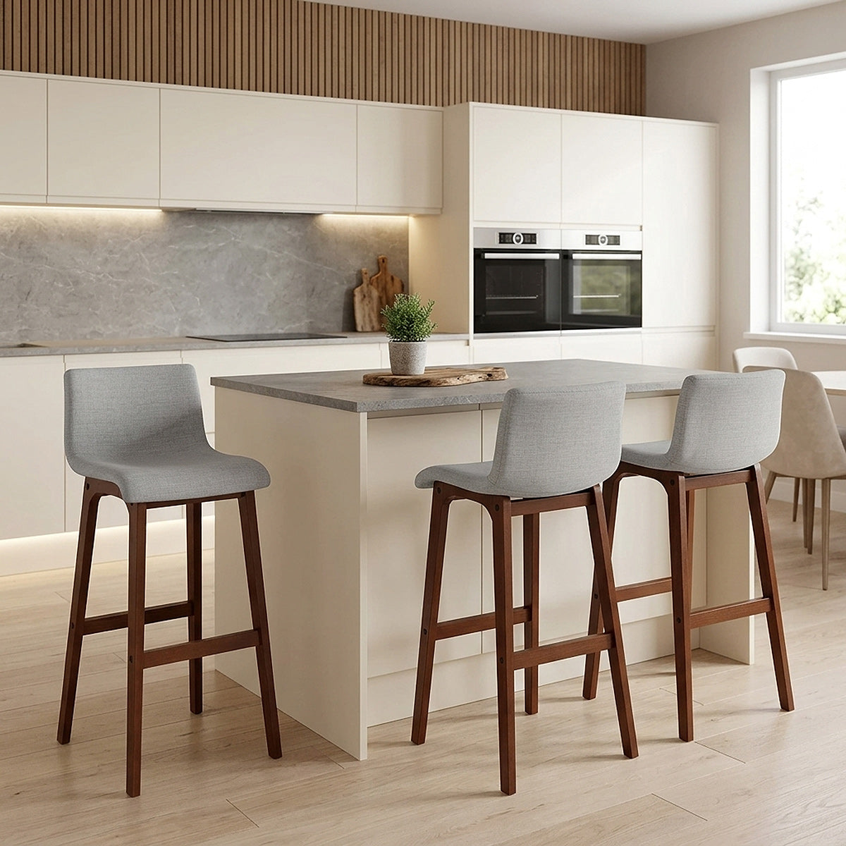 Stoff Barhocker Walnuss - Drift Grau