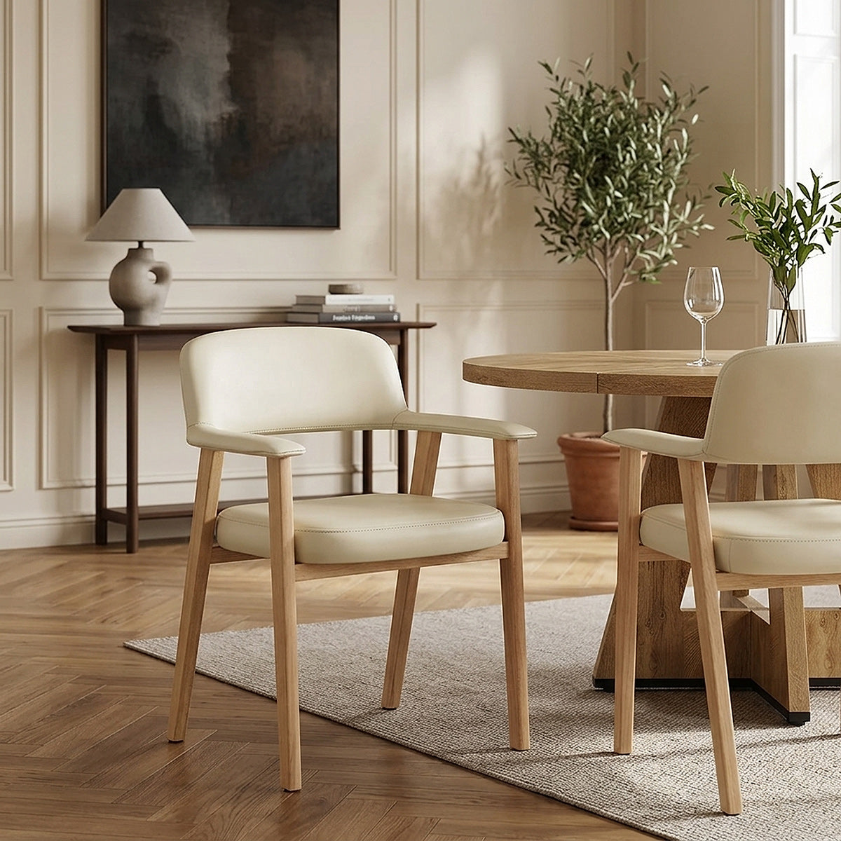 Echtleder Stuhl Eiche - Elba Beige