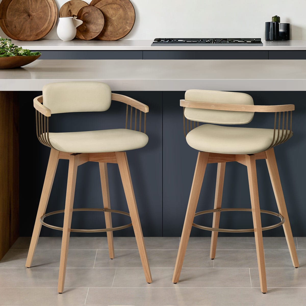 Eichen Barhocker Echtleder - Electra Beige