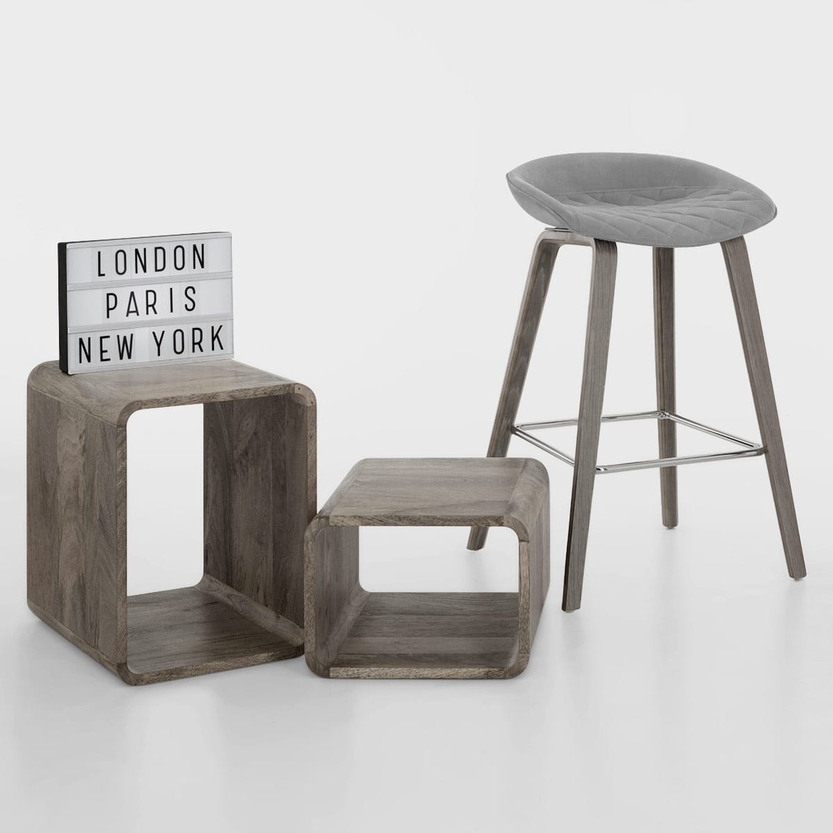 Samt Holz Barhocker - Epic Grau