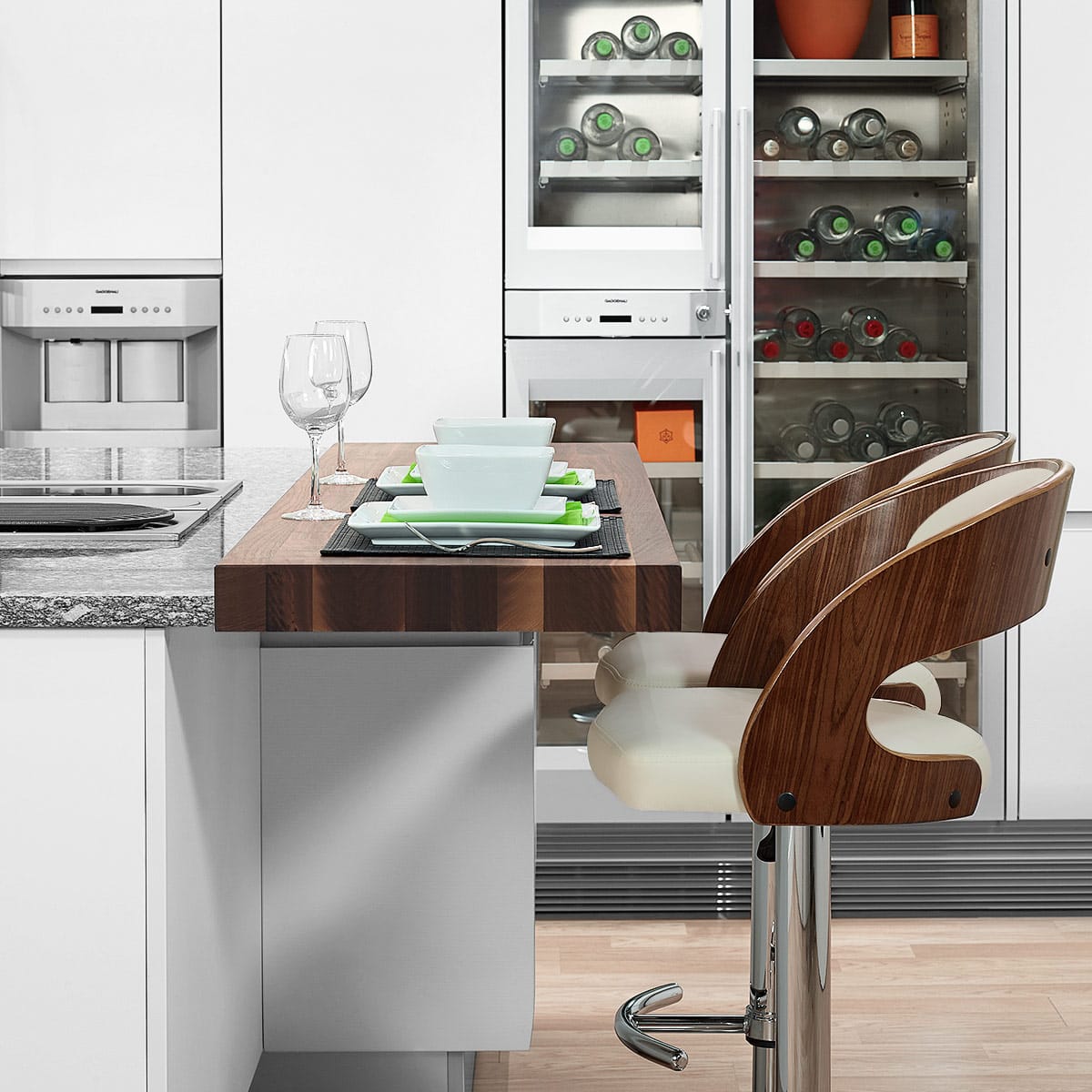 Sgabello Legno Cromato - Eve Noce Crema