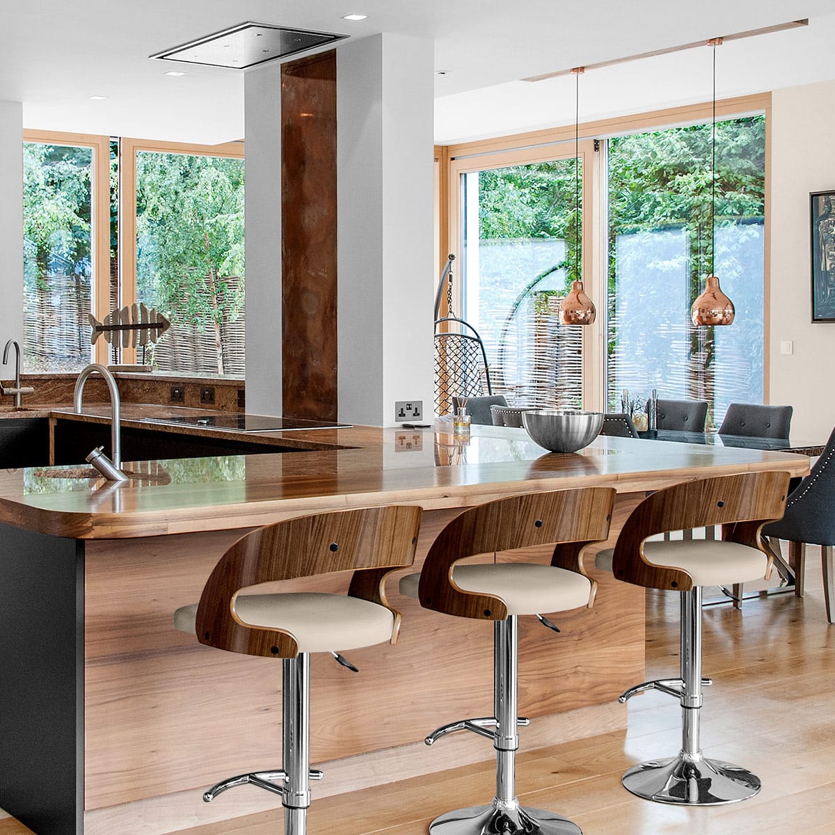 Sgabello Legno Cromato - Eve Noce Crema