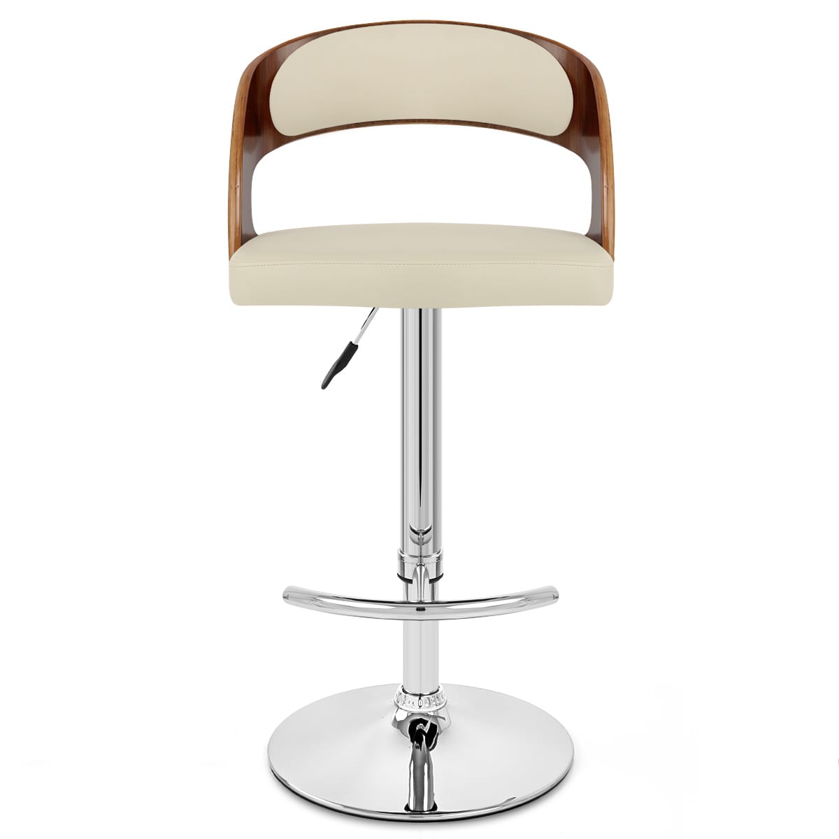 Kunstleder Holzbarhocker Chrom Walnuss - Eve Beige