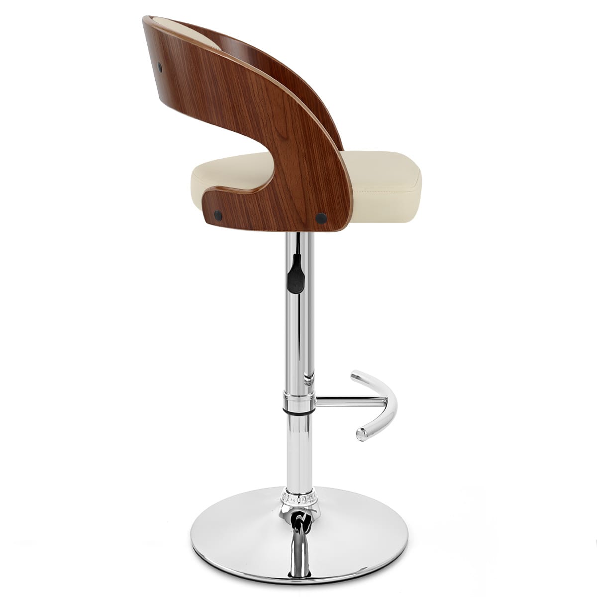 Kunstleder Holzbarhocker Chrom Walnuss - Eve Beige