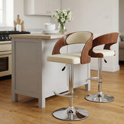 Kunstleder Holzbarhocker Chrom Walnuss - Eve Beige