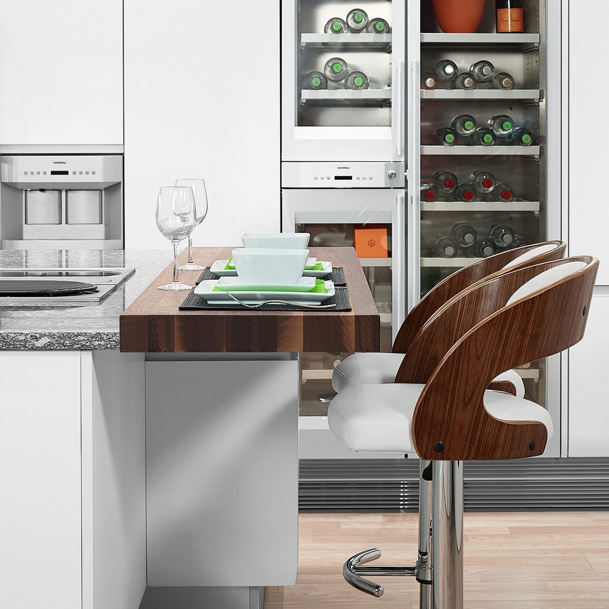 Sgabello Legno Cromato - Eve Noce Bianco