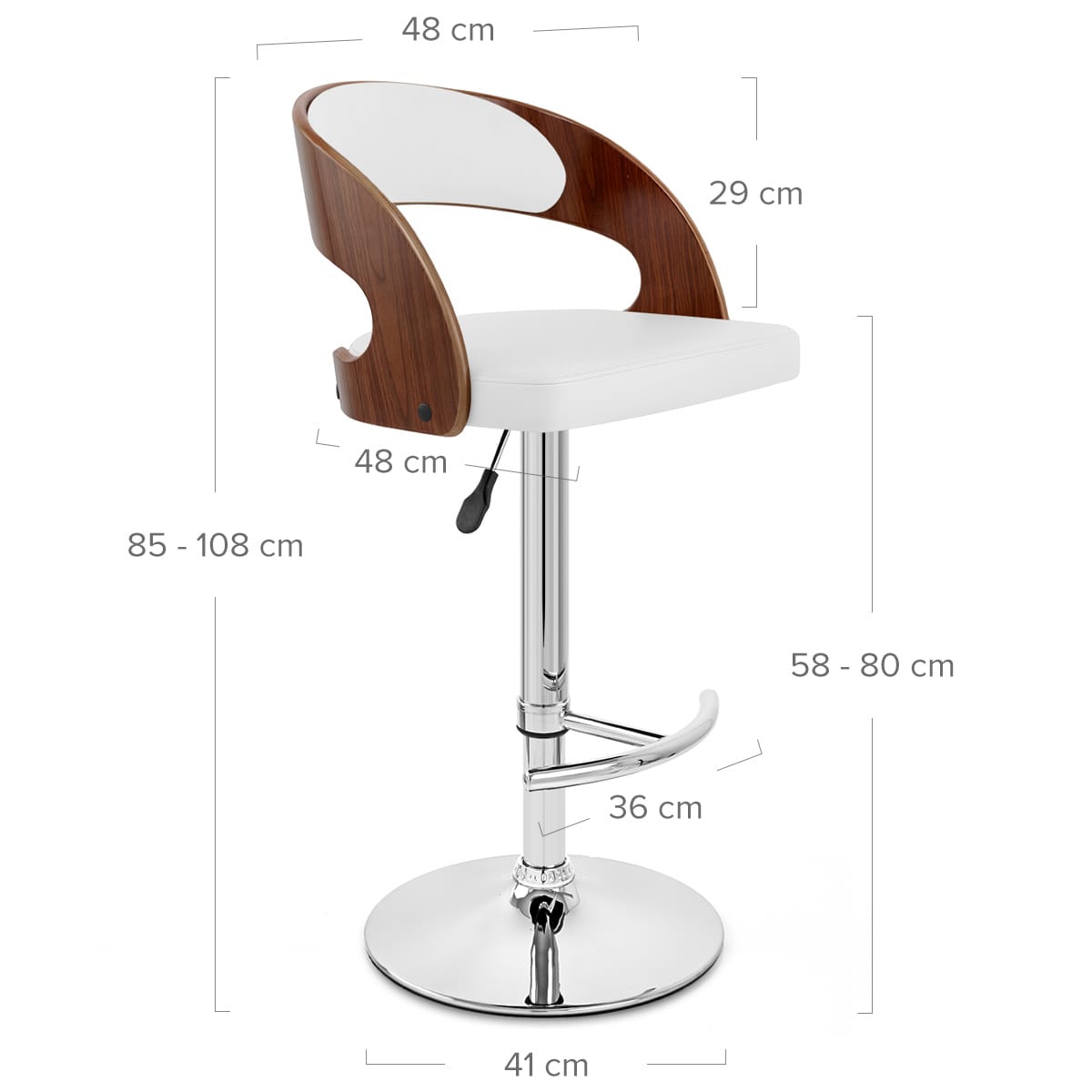 Sgabello Legno Cromato - Eve Noce Bianco
