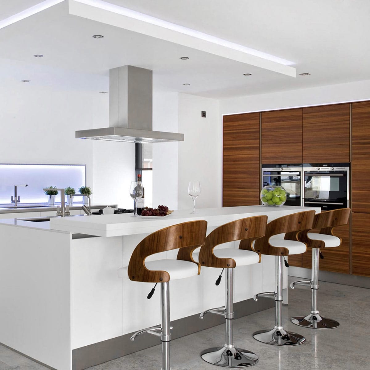 Sgabello Legno Cromato - Eve Noce Bianco