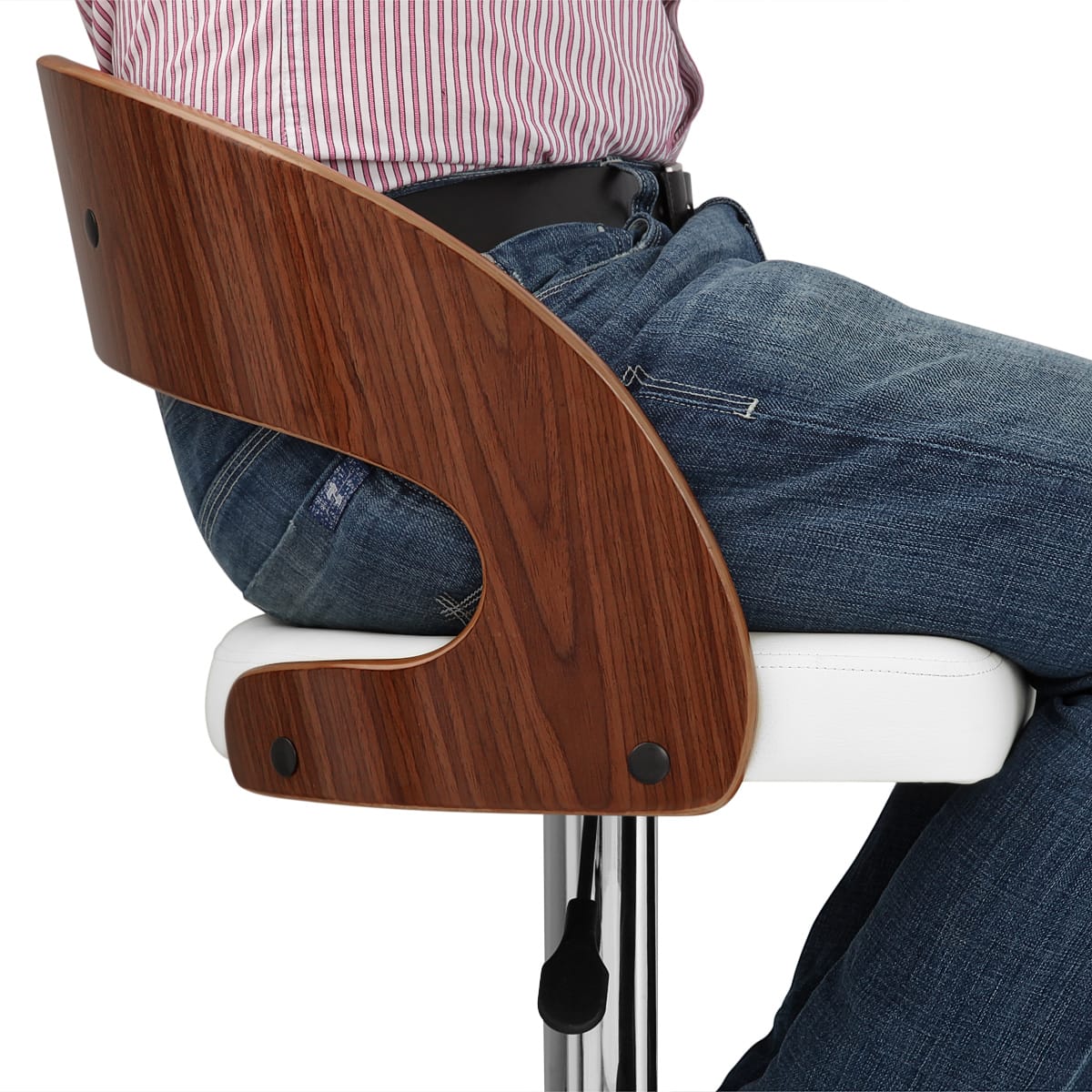 Sgabello Legno Cromato - Eve Noce Bianco