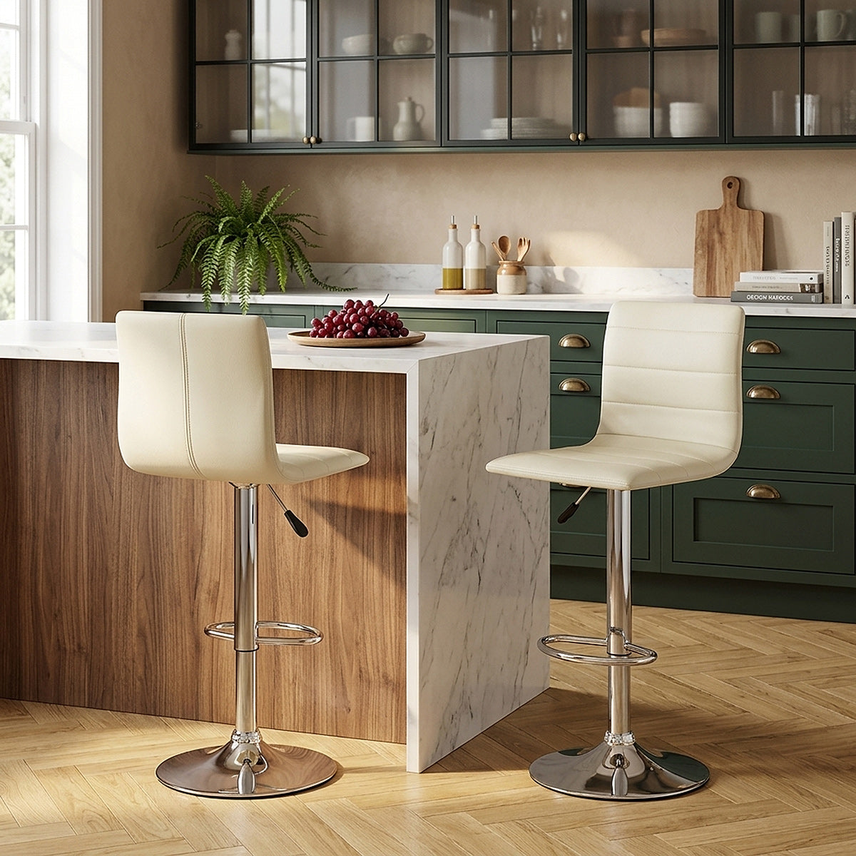 Echtleder Barhocker Chrom - Fabio Beige