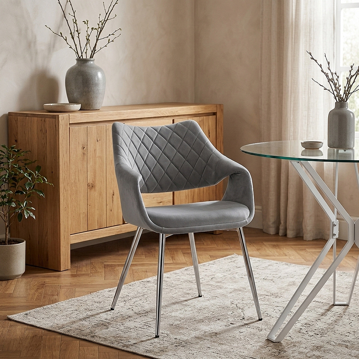 Samt Esszimmerstuhl Chrom - Fairfield Grau