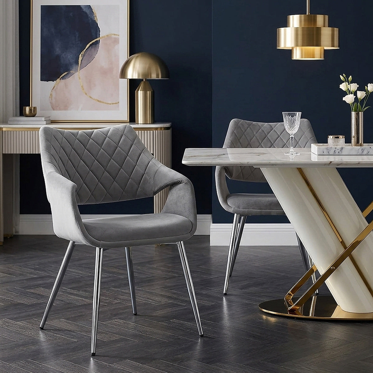 Samt Esszimmerstuhl Chrom - Fairfield Grau