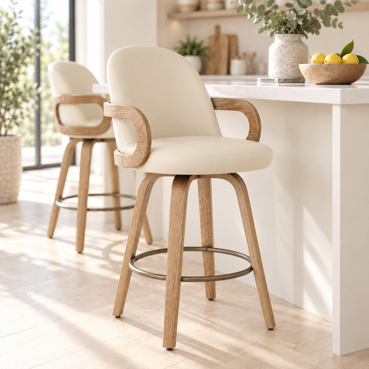 Echtleder Barhocker Eiche - Franco Beige